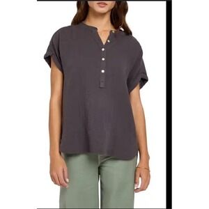 Faherty Top ‎ Small Gray Organic Cotton Gauze Desmond Coastal Comfort Gauze